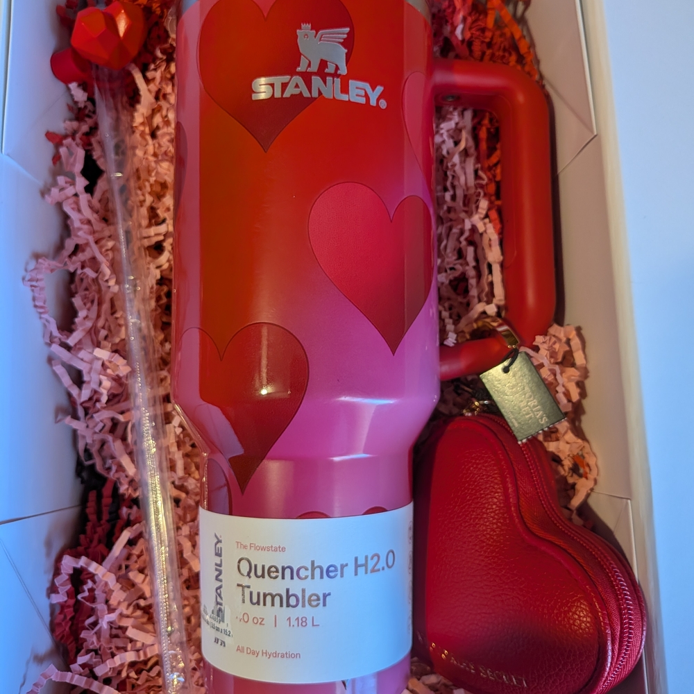 Stanley Pink and Red Tumbler with Heart Design